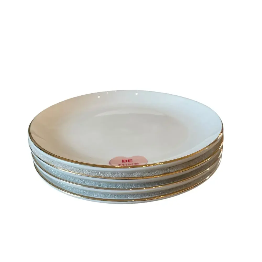 Medici Valentine Conversation Heart Appetizer Plates 6in Ceramic Set of 4 NEW